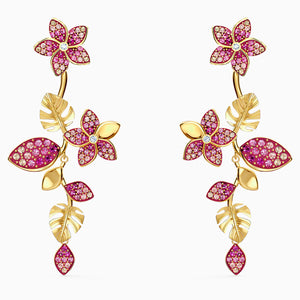 TROPICAL FLOWER PIERCED EARRINGS, PINK, GOLD-TONE PLATED