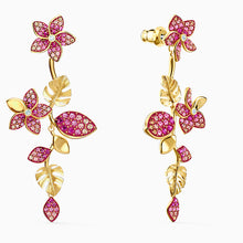 Load image into Gallery viewer, TROPICAL FLOWER PIERCED EARRINGS, PINK, GOLD-TONE PLATED