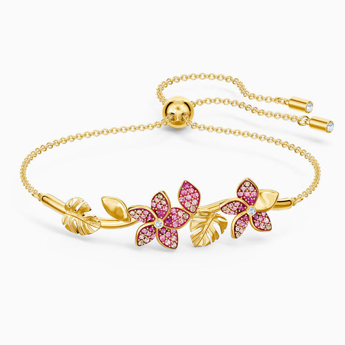 TROPICAL FLOWER BANGLE, PINK, GOLD-TONE PLATED