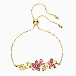 TROPICAL FLOWER BANGLE, PINK, GOLD-TONE PLATED