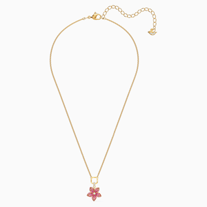 TROPICAL FLOWER PENDANT, PINK, GOLD-TONE PLATED