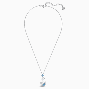 DAZZLING SWAN NECKLACE, BLUE, RHODIUM PLATED