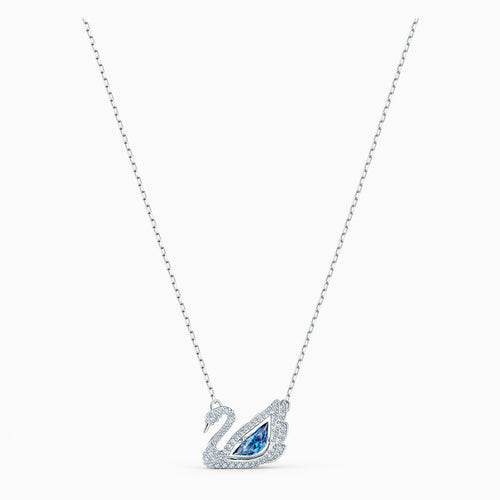 DANCING SWAN NECKLACE, BLUE, RHODIUM PLATED