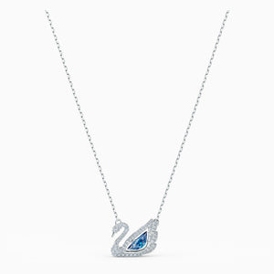 DANCING SWAN NECKLACE, BLUE, RHODIUM PLATED