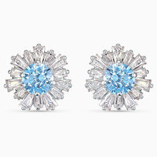 Load image into Gallery viewer, SUNSHINE PIERCED EARRINGS, BLUE, RHODIUM PLATED