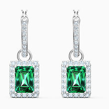Load image into Gallery viewer, ANGELIC RECTANGULAR PIERCED EARRINGS, GREEN, RHODIUM PLATED