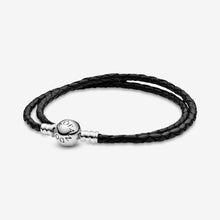 Load image into Gallery viewer, Pandora Moments Double Black Leather Bracelet