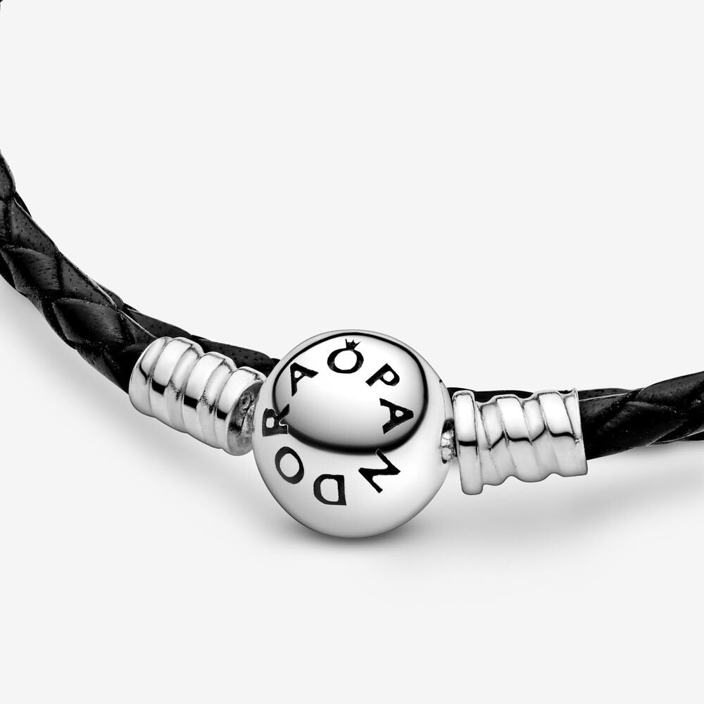 GENUINE STERLING SILVER Pandora Black Double Wrap Leather Bracelet 38CM  +Pouch £26.99 - PicClick UK