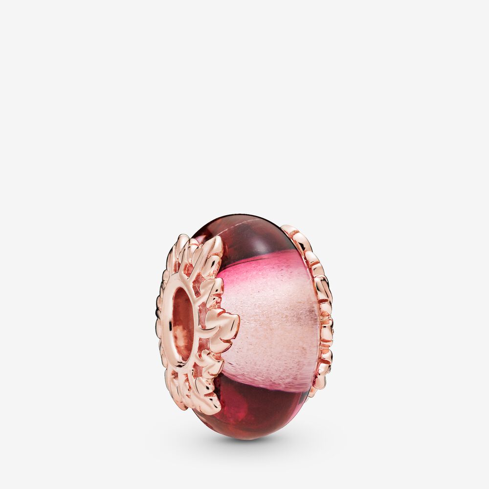 Pink Murano Glass & Leaves Charm