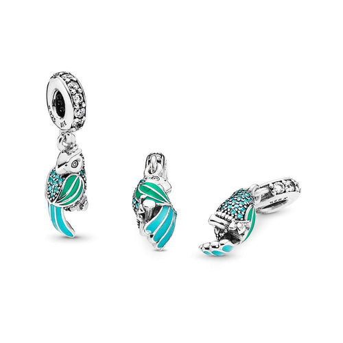 PANDORA Tropical Parrot Dangle Charm, Mixed Enamels, Teal & Clear CZ