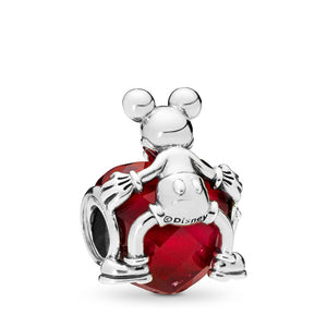 Pandora Disney, Mickey Love Heart Charm, Fuchsia Rose Crystal