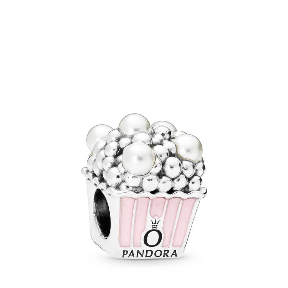 Pandora Delicious Popcorn Charm, Pale Pink Enamel & White Crystal Pearls