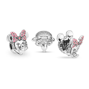 Pandora Disney, Shimmering Minnie Portrait Clip, Clear CZ & Pink Enamel