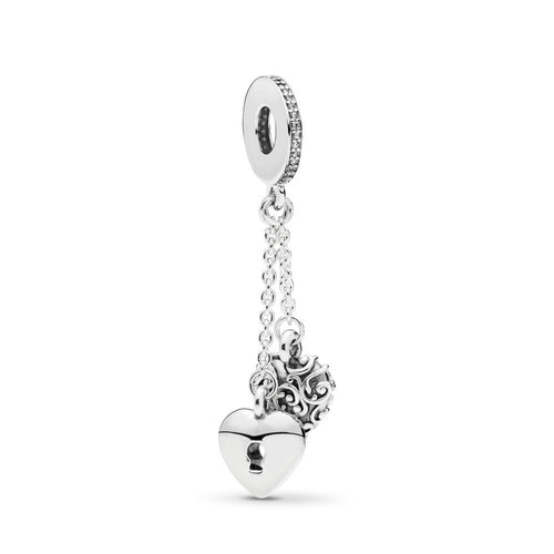 PANDORA Lock & Heart Dangle Charm, Clear CZ
