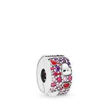 Load image into Gallery viewer, Pandora Asymmetric Hearts of Love Charm, Red &amp; Pink CZ, Royal Purple Crystals, Crimson Red Enamel