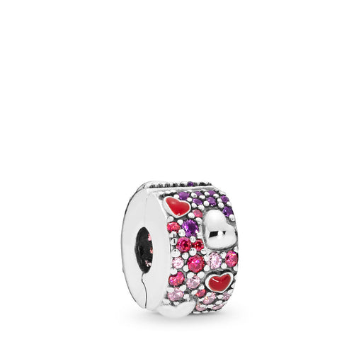 Pandora Asymmetric Hearts of Love Charm, Red & Pink CZ, Royal Purple Crystals, Crimson Red Enamel