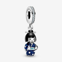 Load image into Gallery viewer, Japanese Doll in Blue Kimono Dangle Charm