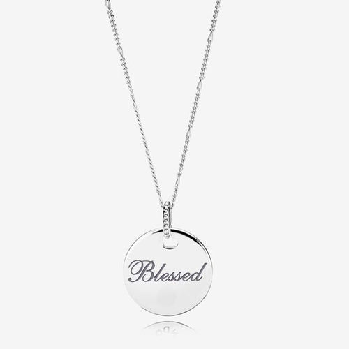 Blessed Disc Pendant and Necklace Chain, Gray Enamel