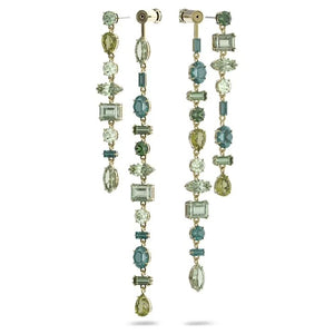 Gema drop earrings Asymmetrical, Long, Green, Gold-tone plated
