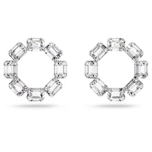 Load image into Gallery viewer, Millenia hoop earrings Circle, Octagon cut, White, Rhodium plated