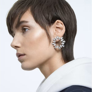 Millenia hoop earrings Circle, Pear cut, Medium, White, Rhodium plated