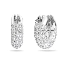 Load image into Gallery viewer, Dextera hoop earrings Pavé, Small, White, Rhodium plated