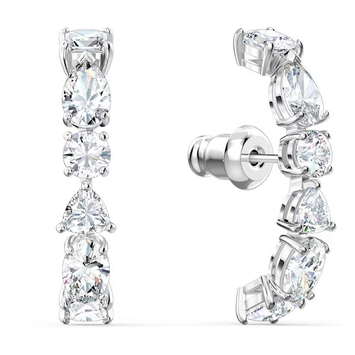Tennis Deluxe ear cuffs Mixed cuts, White, Rhodium plated