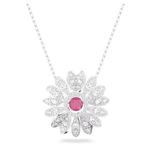 Eternal Flower pendant Flower, Pink, Rhodium plated
