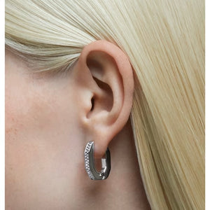 Dextera hoop earrings Octagon, Pavé, Small, White, Rhodium plated