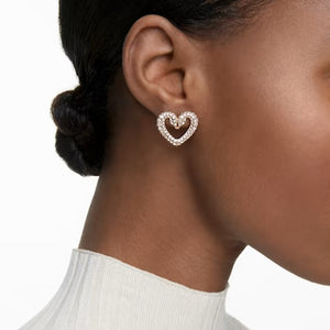 Una stud earrings Heart, Small, White, Rose gold-tone plated