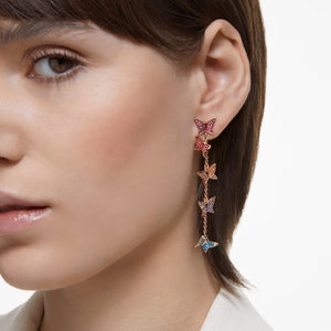 Lilia drop earrings Butterfly, Long, Multicolored, Rose gold-tone plated