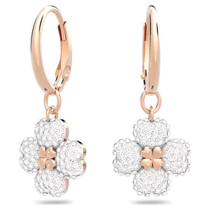 Latisha hoop earrings Flower, White, Rose gold-tone plated