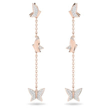 Load image into Gallery viewer, Lilia drop earrings Butterfly, Long, White, Rose gold-tone plated