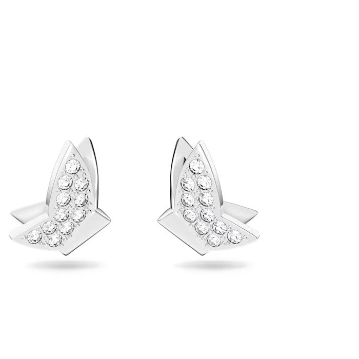 Lilia stud earrings Butterfly, White, Rhodium plated