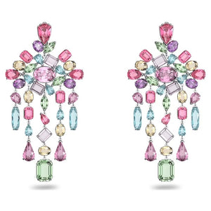 Gema clip earrings Chandelier, Multicolored, Rhodium plated