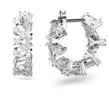 Load image into Gallery viewer, Ortyx hoop earrings Triangle cut, Small, White, Rhodium plated
