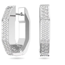 Load image into Gallery viewer, Dextera hoop earrings Octagon, Pavé, Small, White, Rhodium plated