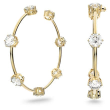 Load image into Gallery viewer, Constella hoop earrings Round cut, White, Shiny gold-tone plated