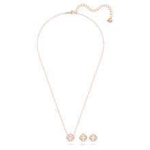 Load image into Gallery viewer, Swarovski Sparkling Dance set Clover, White, Rose gold-tone plated