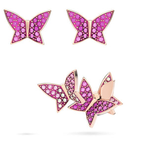Lilia stud earrings Set (3), Butterfly, Pink, Rose gold-tone plated
