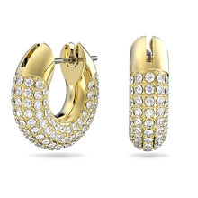 Load image into Gallery viewer, Dextera hoop earrings Pavé, Small, White, Gold-tone plated