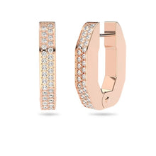 Load image into Gallery viewer, Dextera hoop earrings Octagon, Pavé, Small, White, Rose gold-tone plated