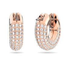 Load image into Gallery viewer, Dextera hoop earrings Pavé, Small, White, Rose gold-tone plated