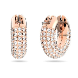 Dextera hoop earrings Pavé, Small, White, Rose gold-tone plated