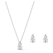 Load image into Gallery viewer, Swarovski Attract Pear Set, White, Rhodium plated