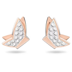 Lilia stud earrings Butterfly, White, Rose gold-tone plated