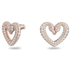 Una stud earrings Heart, Small, White, Rose gold-tone plated