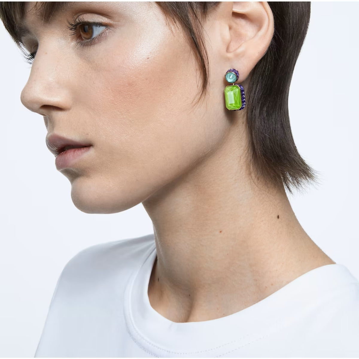 Orbita drop earrings Asymmetrical, Octagon cut, Multicolored, Gold-ton ...
