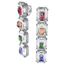 Load image into Gallery viewer, Swarovski Chroma clip earrings Oversized crystals, Multicolored, Rhodium