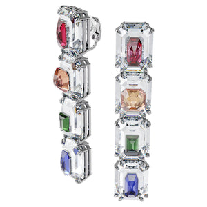 Swarovski Chroma clip earrings Oversized crystals, Multicolored, Rhodium